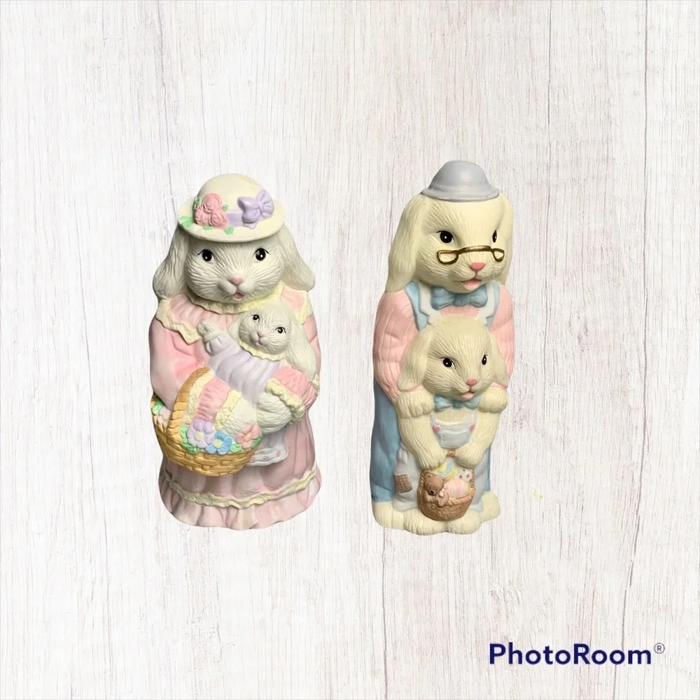 Vintage Harbert Industries Easter Bunny Rabbit Family Ceramic Caddies